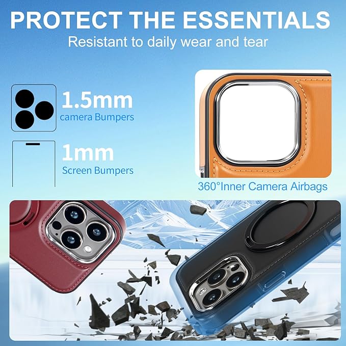 Leather Case, Suitable for iPhone 16 Pro Max Case, Invisible Magnetic Design, Equipped with a Lanyard and Foldable Stand, Black, Yellow and red (Red, iPhone 16 Pro Max)