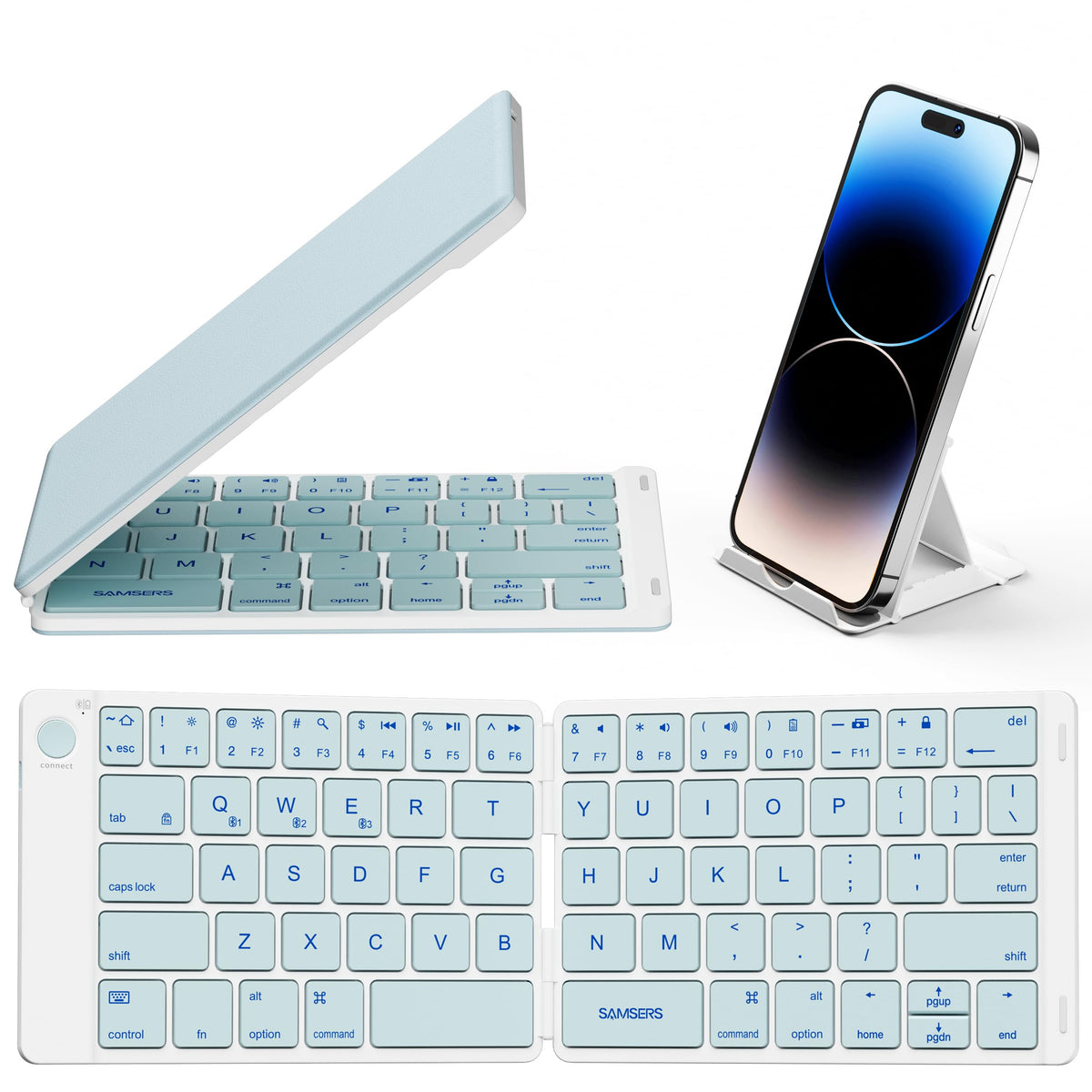 Samsers Ultra Slim Foldable Bluetooth Keyboard for Phone Tablet PC, Pink