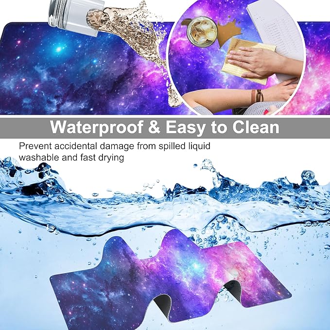 Deep Universe Space and Stars Desk Mat,Large Galaxy Space Gaming Keyboard Mouse Pad,Non-Slip Rubber Base Desk Pad Thick Stitched Edges Waterproof Mousepad Mouse Mat 31.5"x11.8"