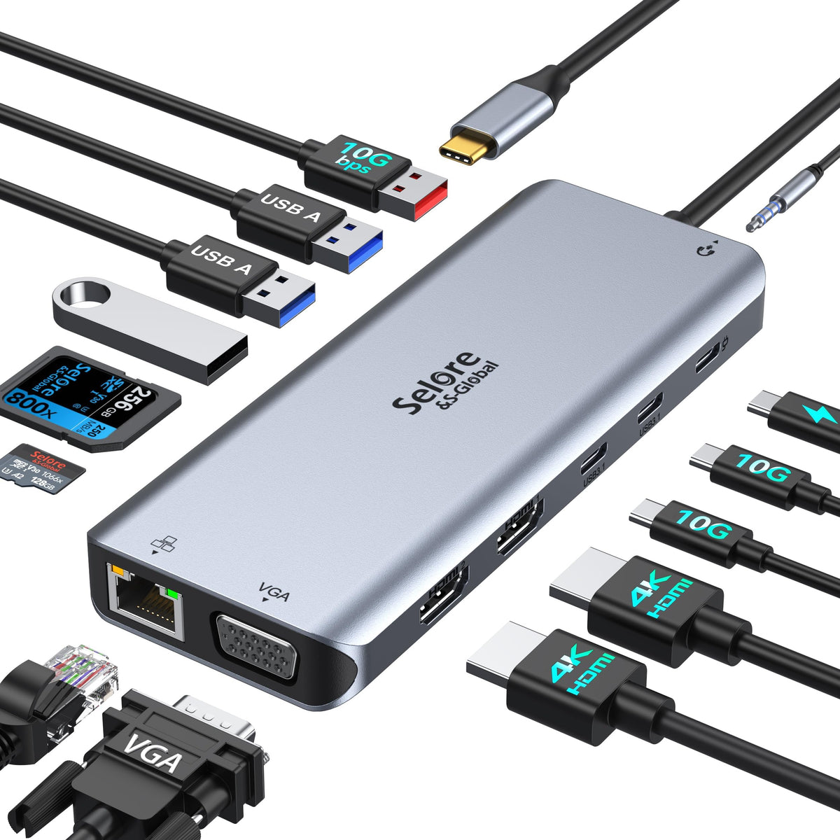 Selore Laptop Docking Station, Dual Monitor USB C Hub for MacBook