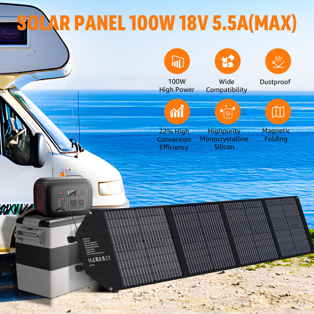 100W Portable Solar Panel for Power Station Generator, iPhone, Galaxy, Tablets, Foldable Solar Charger with USB QC 3.0/USB C/18V DC, IPX4 Waterproof Solar Panels for Camping Outdoor Van RV Trip