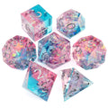 Haxtec Sparkling Sharp Edge Dice Set - Handmade Resin DND Dice with Iridescent Mylar Inclusion, Light Purple and Blue Color Mix-Enchanted Stardust