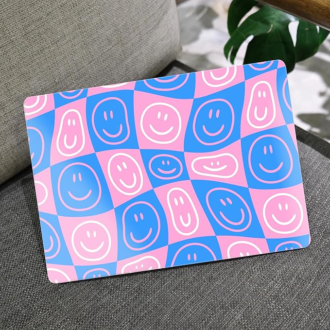 MEEgoodo for MacBook Air 13 inch Case 2021 2020 2019 2018 Released A2337 M1 A2179 A1932 with Touch ID, Plastic Shell & Keyboard Cover Compatible with MacBook Air Case 13.3, Smiling Faces & Checkered