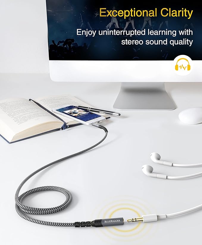 BlueRigger Headphone Extension Cable (20FT, 24K Gold Plated Jack, Hi-Fi Sound, 3.5mm Male to Female Stereo Audio Cable) – Aux Cord for iPod, Laptops, Smartphones, Speakers, Tablets, Home Car Stereo