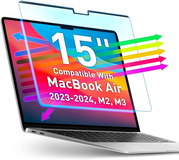 VINTEZ Magnetic Blue Light Screen Protector Compatible With MacBook Air 15" 2023, 2024, M2, M3 Anti Blue Light Blocking Filter for Laptop