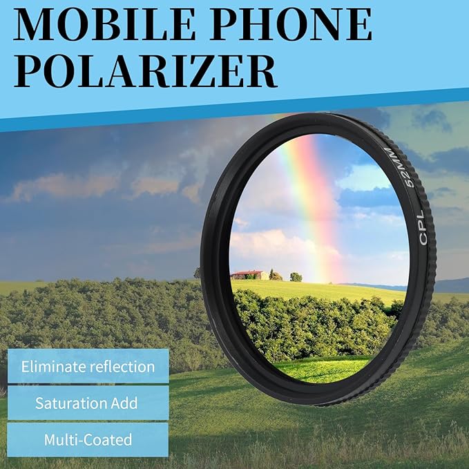 52mm CPL Filter for Phone Camera Clip Kit, Universal Phone Polarizing Filter Attachment Compatible with iPhone 16/15 / 14/13 Series, Polarizer to Enhance Vibrant Color and Reduce Glare