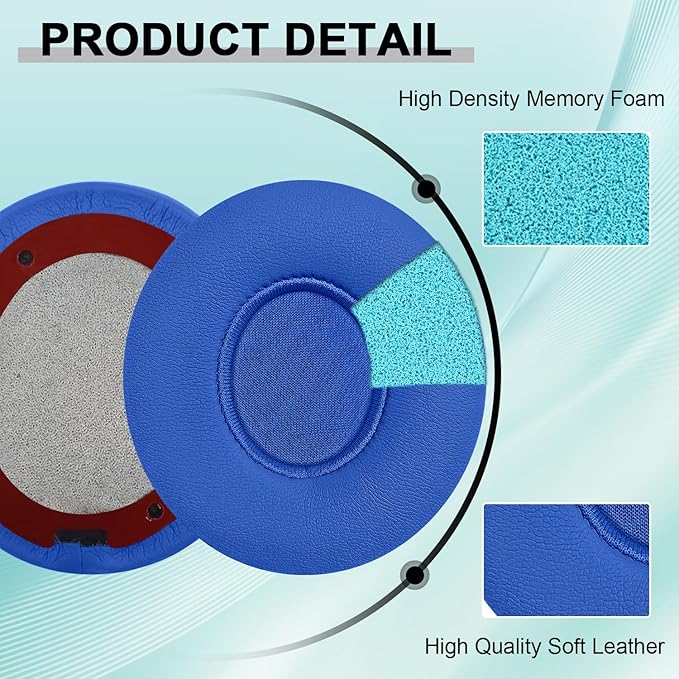 Replacement Ear Pads for Beats Solo 2 & Solo 3 Wireless On-Ear Headphones, Ear Cushions, Headset Earpads, Ear Cups Cover with Soft Protein Leather (Blue)
