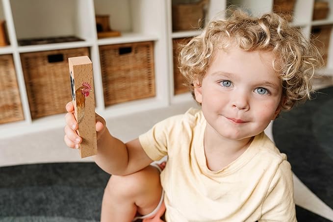 Wooden Animal Chunky Puzzles for Toddlers 2+ Years - Montessori 4 in 1 Farm Animal Block Puzzle Toy