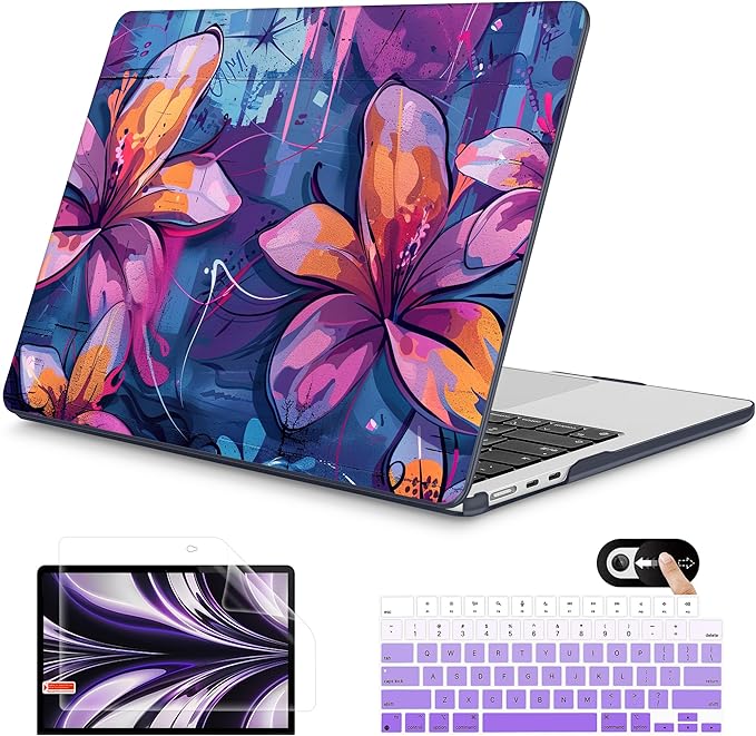 Mektron for 2025 M4 MacBook Air 13.6 Inch A3240 Case Fits 2023 A2681 M2 2024 A3113 M3 Chip with Liquid Retina Display Touch ID, Printed Plastic Hard Shell Cover for MacBook Air 13.6", Graffiti Flower