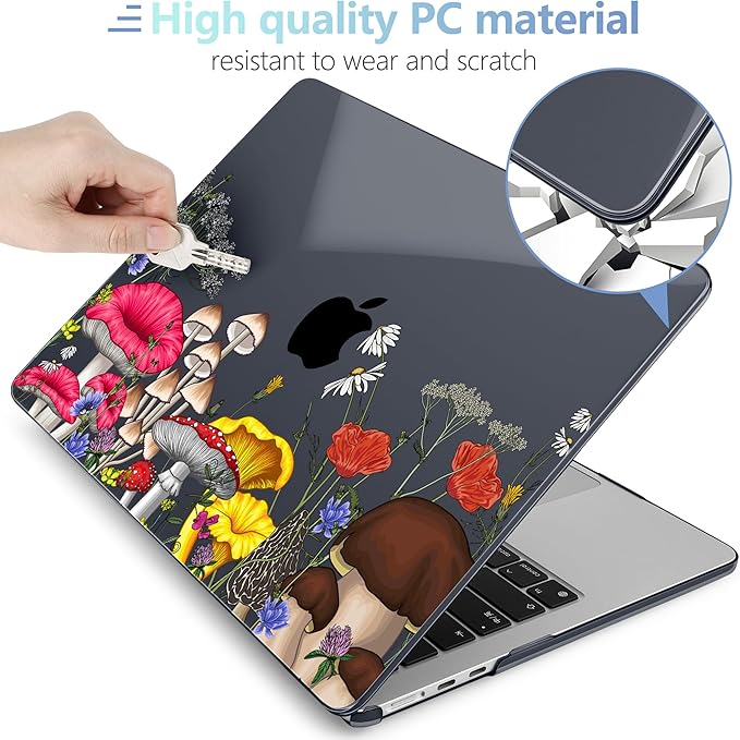 MEEgoodo for M4/M3/M2 MacBook Air 15.3 inch Case 2025 2024 2023, Case Fit Model (A3241/A3114/A2941) for MacBook Air 15 inch, Laptop Hard Shell with Keyboard Cover, Forest of Mushrooms