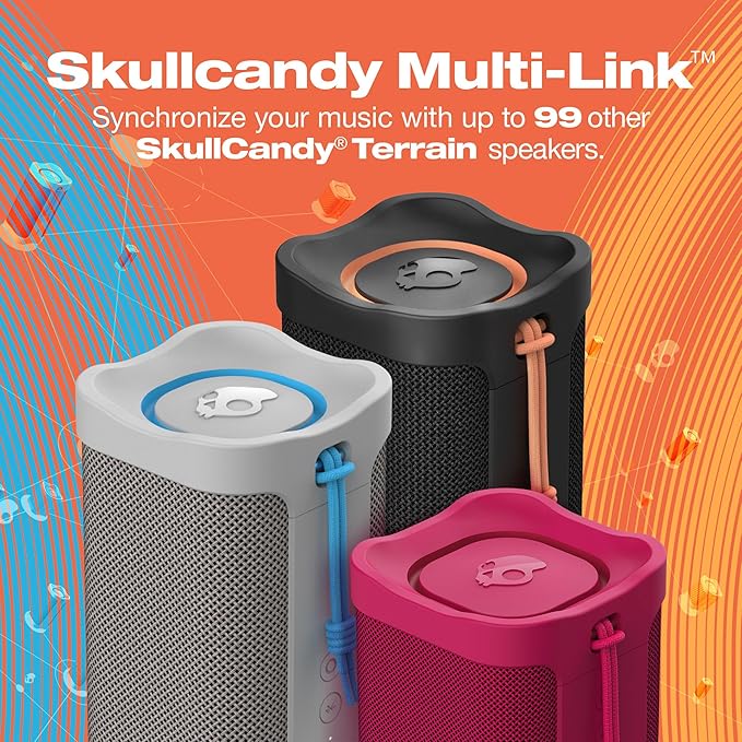 Skullcandy Terrain XL Wireless Bluetooth Speaker - IPX7 Waterproof Portable Speaker, 18 Hour Battery, Nylon Wrist Wrap, True Wireless Stereo (Bone)