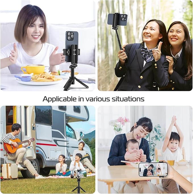 ULANZI JJ02 Selfie Stick Tripod, Extendable Grip Phone Tripod with Detachable Remote Pocket Size, 3-in-1 Mini Phone Grip 2 Cold Shoe, 10m/393.7'' Wireless Shutter, Vlog Livestreaming Photography