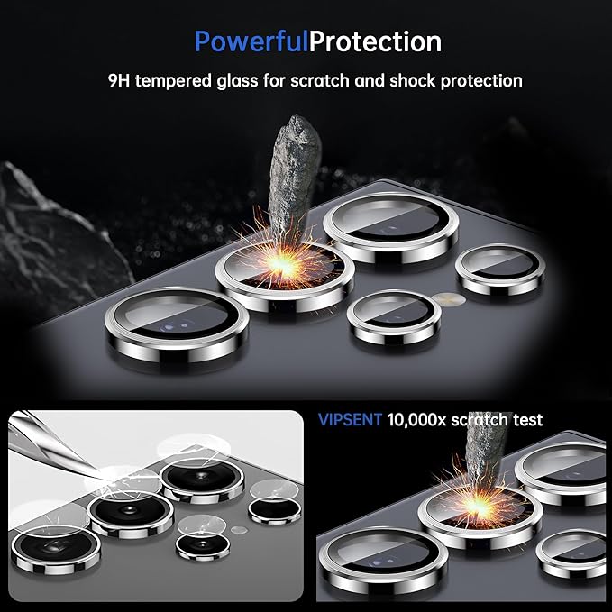 For Samsung Galaxy S25 Ultra Camera Lens Protector, Individual Lens Protector, Ultra HD 9H Tempered Glass Screen Protective Cover, Anti-scratch, Military Grade Drop Protection 2 Set. (Titanium Silver, S25 Ultra)