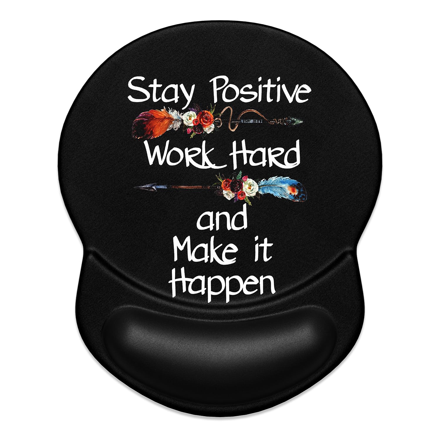 ITNRSIIET Ergonomic Mouse Pad with Gel Wrist Support Small Wrist Rest Smooth Surface Non-Slip PU Base Comfortable Office Supplies Pain Relief, 8.7 x 7.2 inches, Inspirational Quote Black