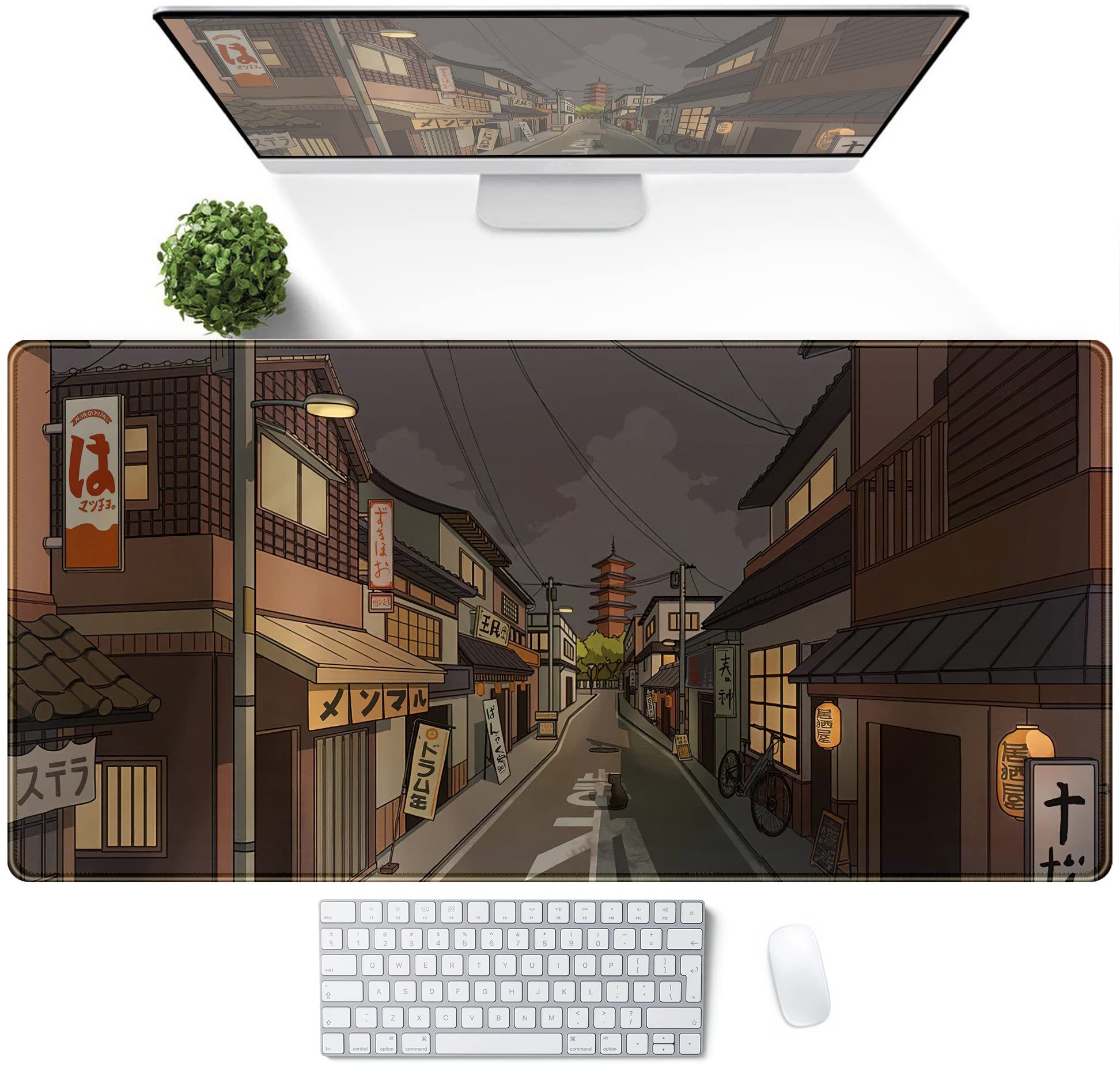 Tokyo Street at Night Kawaii Japanese XL Mouse Pad, Cute Gaming Desk Pads, Anime Large Desktop Mat, XXL Keyboard Mats, Extended Laptop Mat 31.5''X15.7''