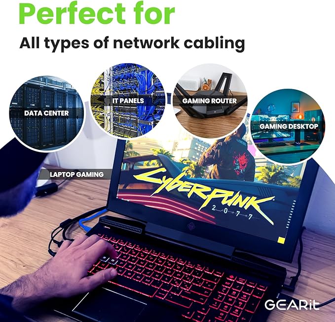 GEARit Cat 6 Ethernet Cable (1-Pack 35 Feet) Cat6 Network Patch, 10Gbps, RJ45, Snagless Cord, Gold-Plated Connectors, Internet for PC, TV, Tablet, Router, Printer, Servers, IT Data Center - Blue