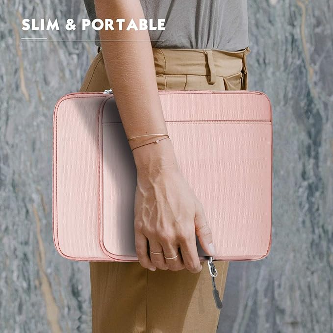 MoKo 12.9 Inch Tablet Sleeve Bag Carrying Case with Pockets Fits 13 Inch New iPad Pro M4 & Air M2 2024, iPad Pro 12.9 M2&M1, Surface Laptop Go 12.4", Galaxy Tab S8+/S9+ 12.4", Pink