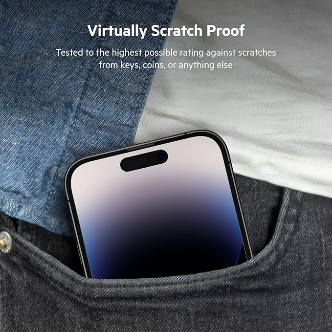 Belkin TemperedGlass iPhone 14 Pro Screen Protector - iPhone 14 Pro Accessories - Easy Application With Installation Guide Tray - Tempered Glass Antimicrobial Screen Protector - 9H Hardness Tested