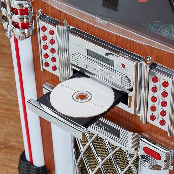 Arkrocket Taurus II Mid-Size Jukebox Entertainment Center Bluetooth Vinyl Record Player Turntable CD Player Radio SD USB Player (Maple)…