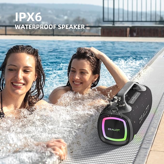 ZEALOT Bluetooth Speaker, 110W Peak(100W) Booming Sound Speakers Wireless, Dual Pairing, XBass, Bluetooth 5.3, 24000mAh Power Bank, Portable Outdoor Waterproof Speaker for Camping, Beach and Party