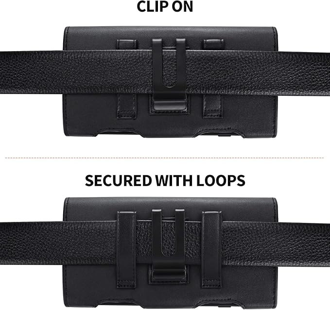 BECPLT Leather Holster Pouch with ID Card Holder, Belt Clip Case for iPhone 13 Mini, 12 Mini, 8, 7, 6s, 6, Galaxy S10e (Fit with Thin Case on)