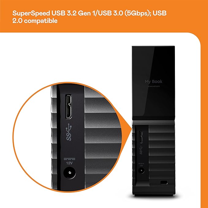 WD 18TB My Book Desktop External Hard Drive, USB 3.0, External HDD with Password Protection and Auto Backup Software - WDBBGB0180HBK-NESN