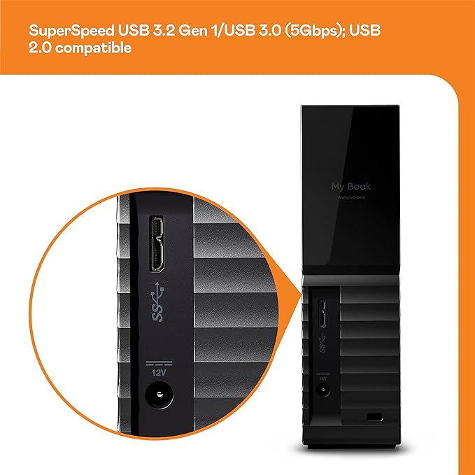 WD 24TB My Book Desktop External Hard Drive, with Password Protection and Backup Software, USB 3.2 Gen1, exFAT - WDBBGB0240HBK-NESN