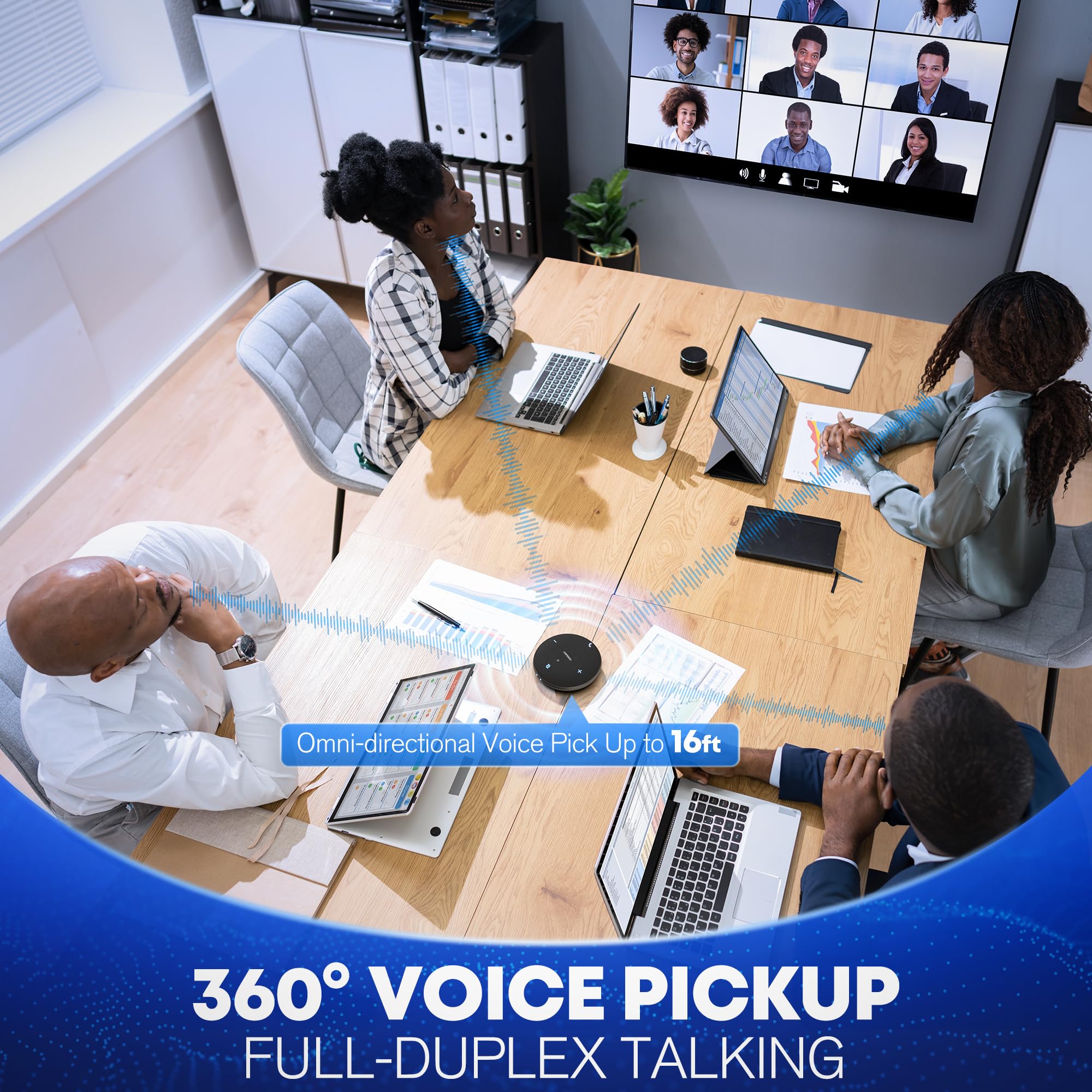Conference Call Speaker and Microphone for Teams, Zoom, Home Office, Black