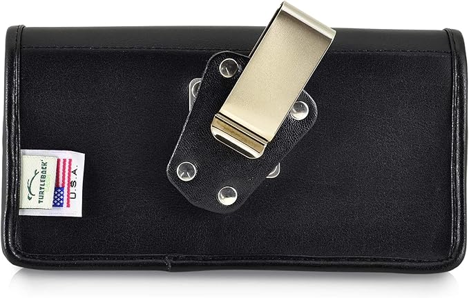 Turtleback Belt Clip for iPhone 16 Pro, 16e, 15 pro 14 Pro 13 Pro -Large- Fits w/Defender Bulky Style Cases, Premium Black Leather, Horizontal Belt Holder, Magnetic Closure HD Rotating Belt Clip