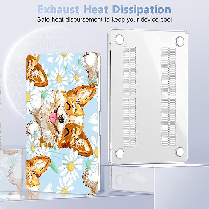 Case for MacBook Air 15 Inch 2025 2024 2023 Release M4 A3241 M3 A3114 M2 A2941, Hard Shell with Screen Protector & Keyboard Cover, Compatible with Touch ID, Cute Corgi Dog