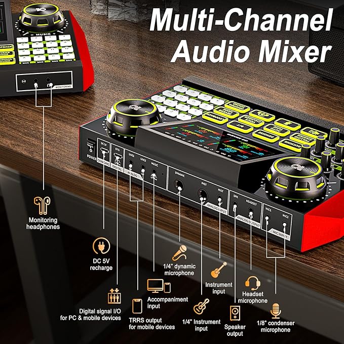 Podcast Equipment Bundle - All-in-One Audio Mixer Production Studio with 3.5mm Microphone for Live Streaming, Podcast Recording, PC, Smartphone & DJ (Model: G9-PKPRO DJ Mixer