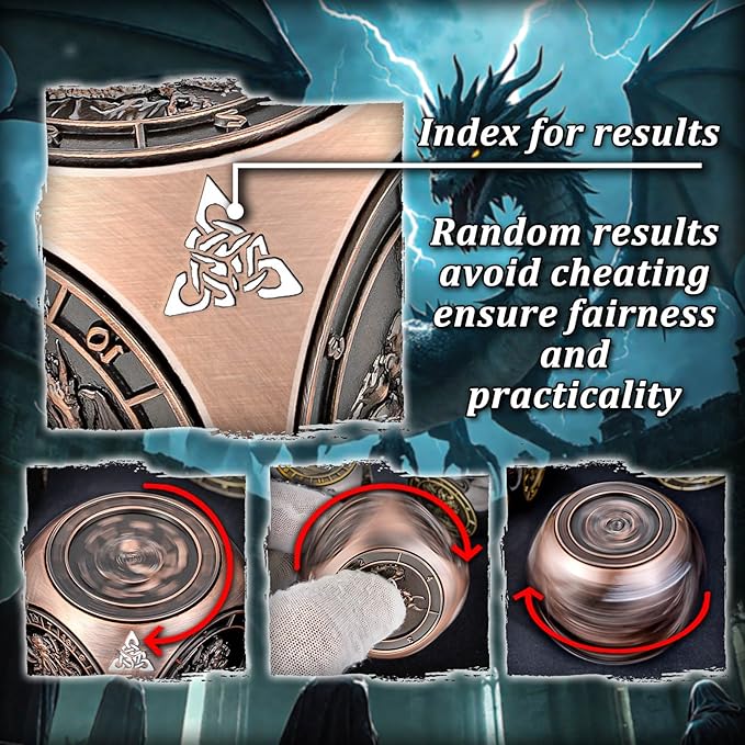 7 in 1 D6 Spinner DND Dice Set D&D, Metal Cube D and D Dice with Gift Box, Dungeons Dragons Role Playing Dice, Copper