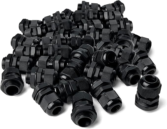 MGI SpeedWare 1/2" NPT Strain Relief Nylon Cord Grip Cable Glands, Black Plastic Grommet 5-Pack