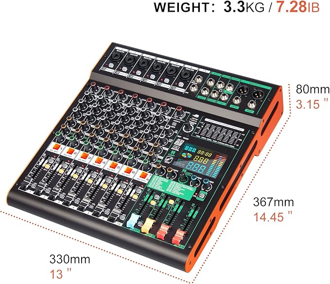 Depusheng TG8 professional dj audio mixer 8 channel input and dual group output with 99-bit dps reverb chip bluetooth usb recording and mp3 playback suitable for stage, bar, recording studio