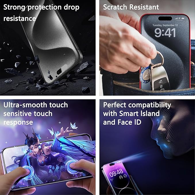 2 Pack Matte Screen Protector for iPhone 16 Pro 6.3-Inch Auto Dust Removal, No Bubbles, Tempered Glass Film, Easy Installation