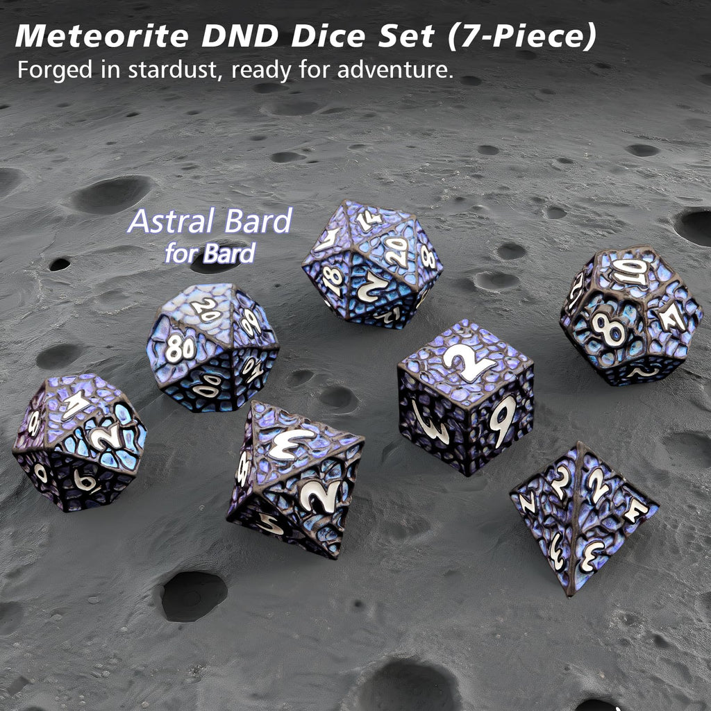 PJOY Metal DND Dice Set for Dungeons and Dragons Dice with Case Meteorite Black Blue Glitters 7PCS 16mm Role Playing Cool DND Gifts for Players D&D DM Game Masters