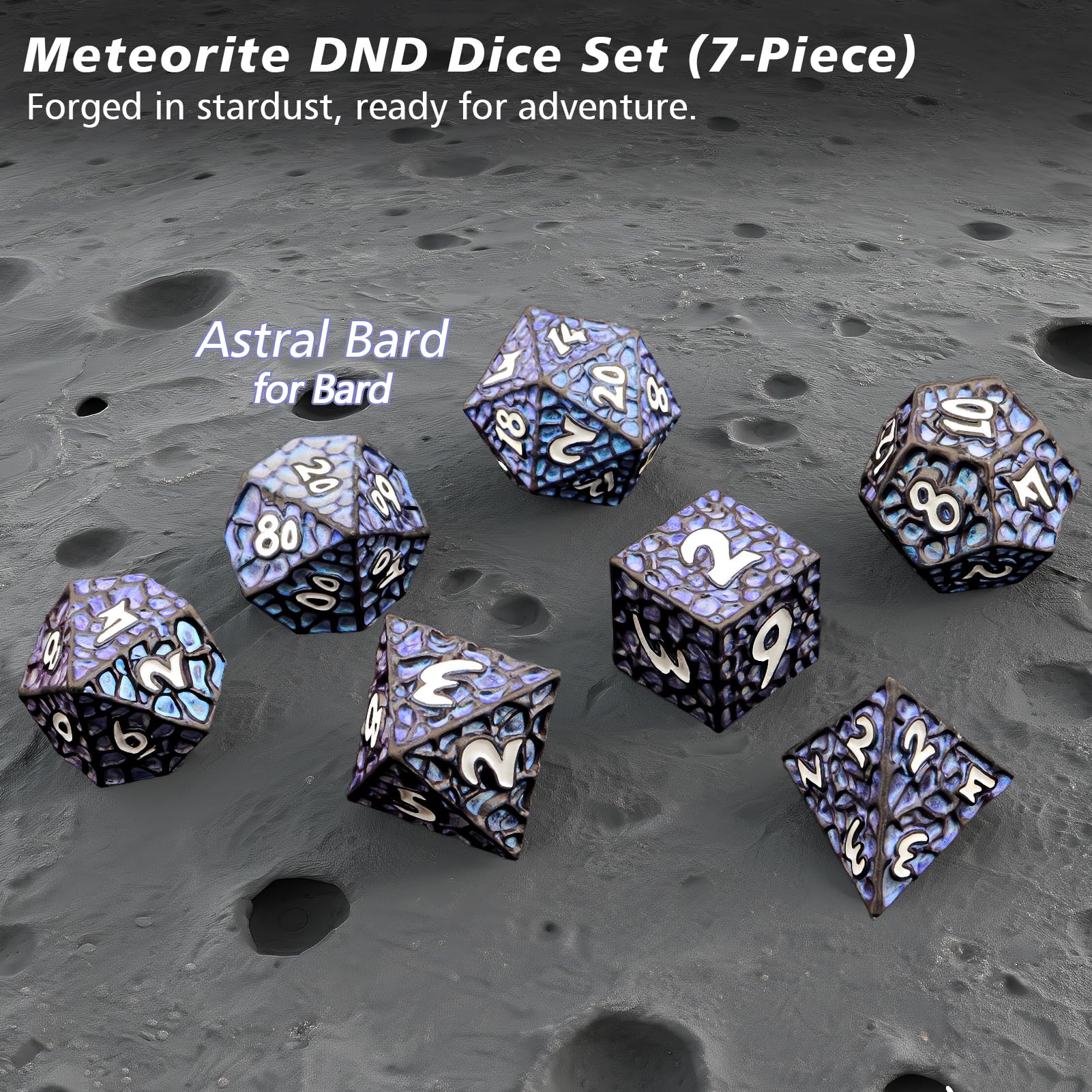PJOY Metal DND Dice Set for Dungeons and Dragons Dice with Case Meteorite Black Blue Glitters 7PCS 16mm Role Playing Cool DND Gifts for Players D&D DM Game Masters