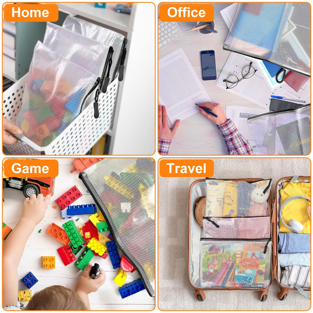 20pcs Mesh Zipper Pouch Bags A4 Mesh Bags for Classroom Organization, Waterproof Document Zipper Pouches for Cosmetics, Travel Storage File Bags for Office Supplie (Black-A3-20PCS)