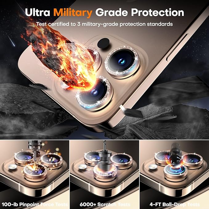 Wumigoo Camera Lens Protector for iPhone 16 Pro Max/16 Pro- Glitter Desert