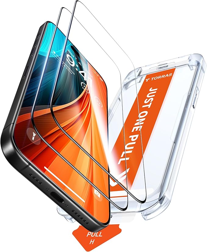 TORRAS Military-Grade Shatterproof for iPhone 16 Pro Screen Protector [9H+ Aerospace Tempered Glass＆ One-Step Installation] Full Coverage Fit Bubble Free Top-Notch Protection, 2 Pack, GlassGo X