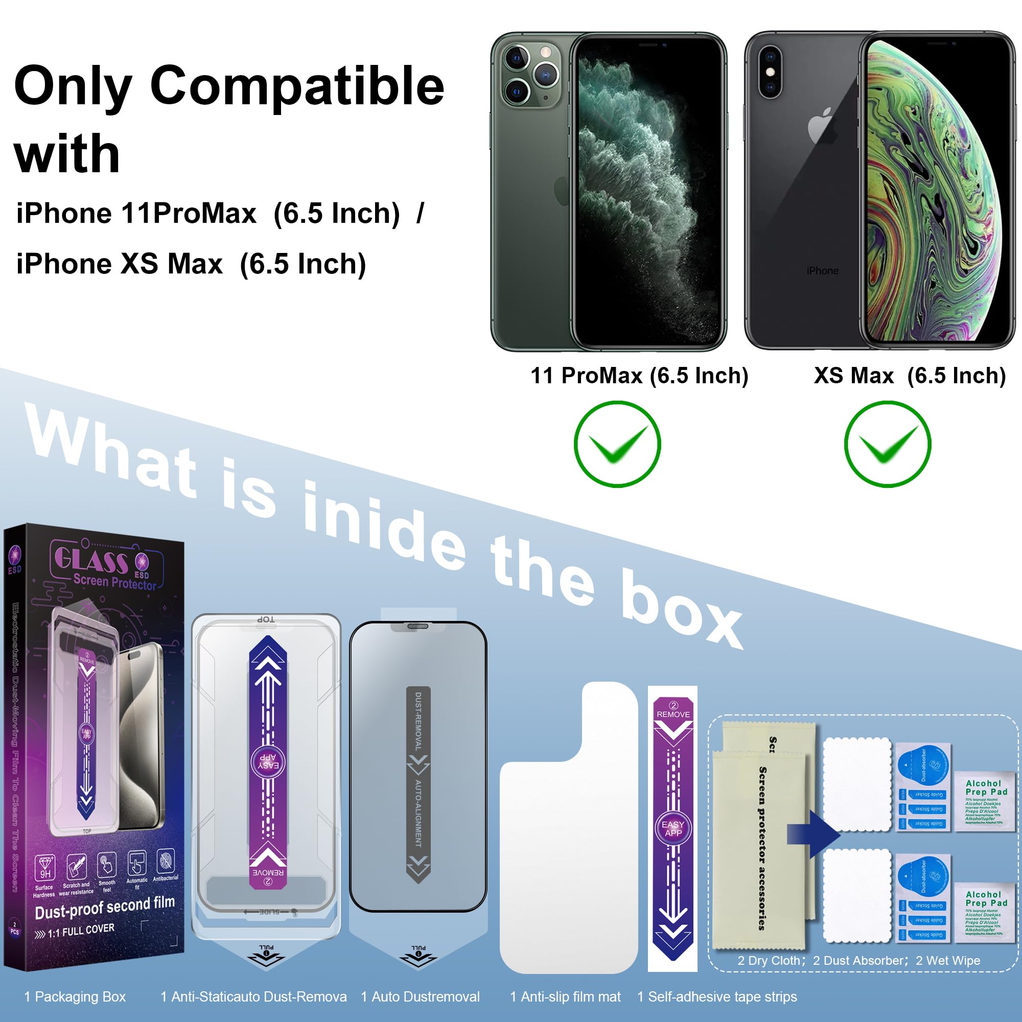 SHANG PIN JIA 2 Pack Matte Screen Protector for iPhone 11 Pro Max and iPhon XS MAX 6.5-Inch Auto Dust Removal, No Bubbles, Tempered Glass Film, Easy Installation