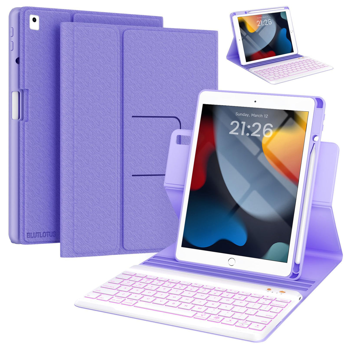 iPad 7th/8th/9th Generation Case with Keyboard 10.2-inch 2019/2020/2021, iPad Air 3rd/Pro 10.5-inch 2017 Compatible, 7 Color Backlit Keyboard BT/Wireless/Detachable with Pencil Holder (Mint Green)