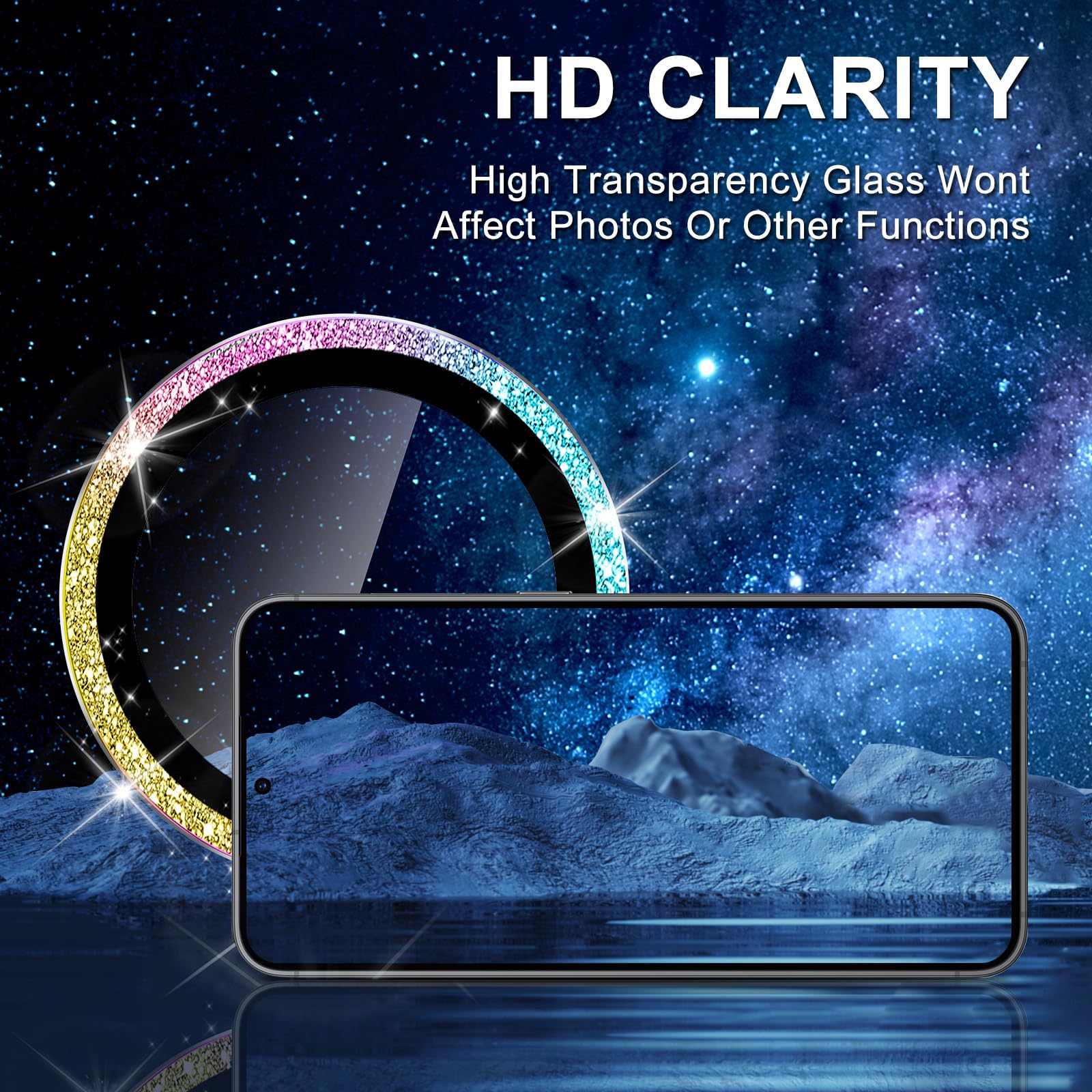 Avocase for Samsung Galaxy A35 5G Camera Lens Protector, Individual Metal Ring Tempered Glass Lens Cover, [Strong Adsorption] Scratch Resistant Ultra-Thin HD Clear Lens Cover, 1 Set-Colorful Sparkly
