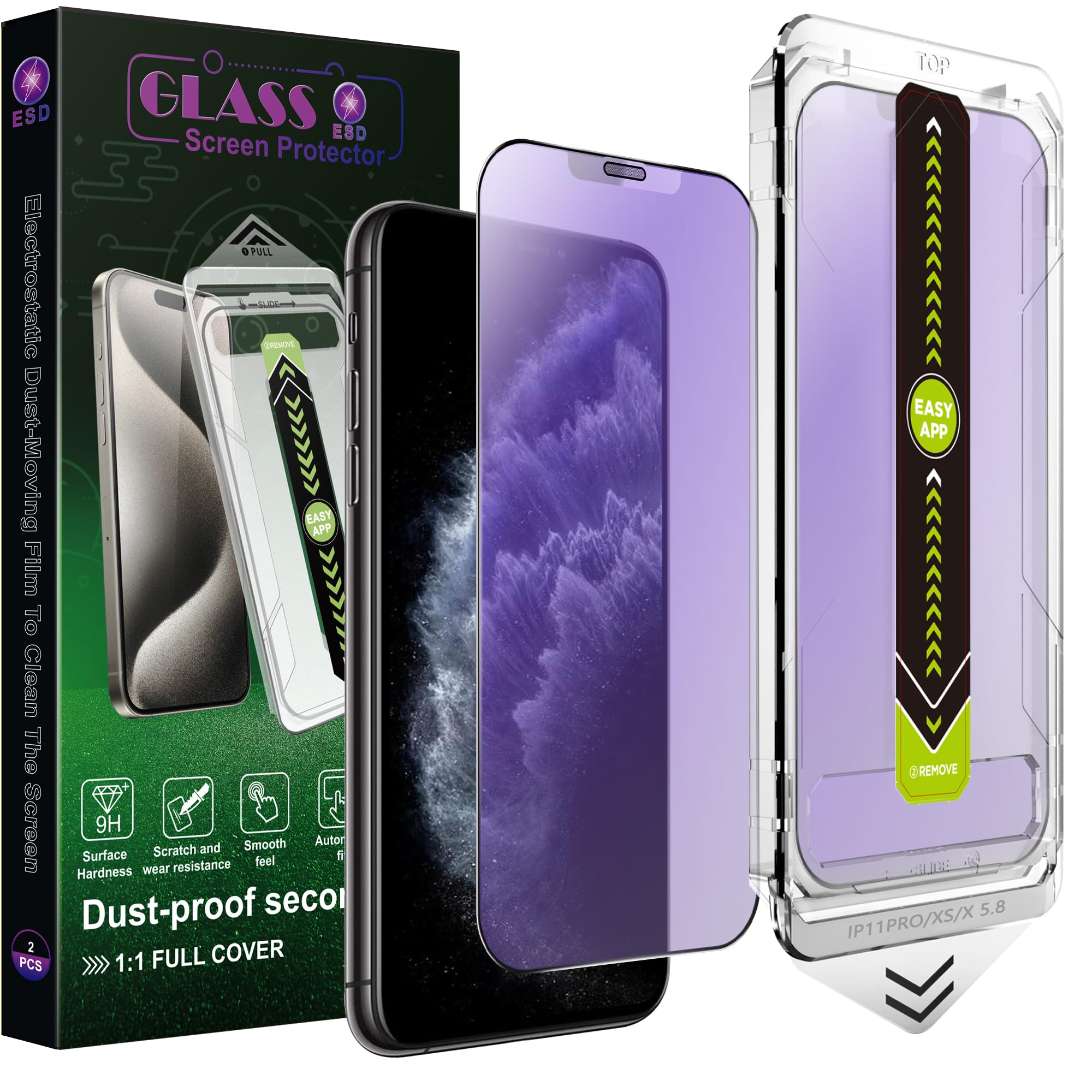 SY SHANGYAN 2 Pack Anti Blue Light Matte Screen Protector for iPhone X/XS/11 Pro (5.8-Inch),9H Tempered Glass,Anti-Glare,Full Coverage,Anti-Fingerprint,Auto Dust Removal,Bubble-Free