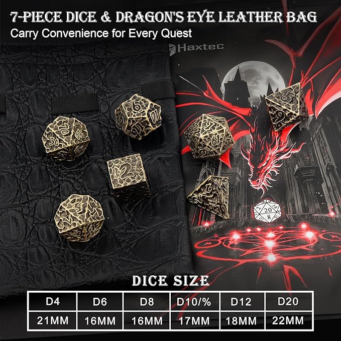 Haxtec Metal DND Dice Set Polyhedral D&D Dice Compatible with Dungeons and Dragons Gift TTRPG Antique Bronze Metal Dice