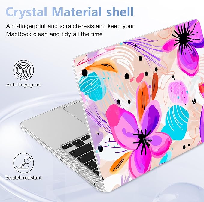Case for MacBook Pro 13 inch with/Without Touch Bar (2016-2022, M2 A2338 M1 A2289 A2251 A2159 A1989 A1706 A1708), Hard Shell + Keyboard Cover + Dust Plug, Trendy Floral