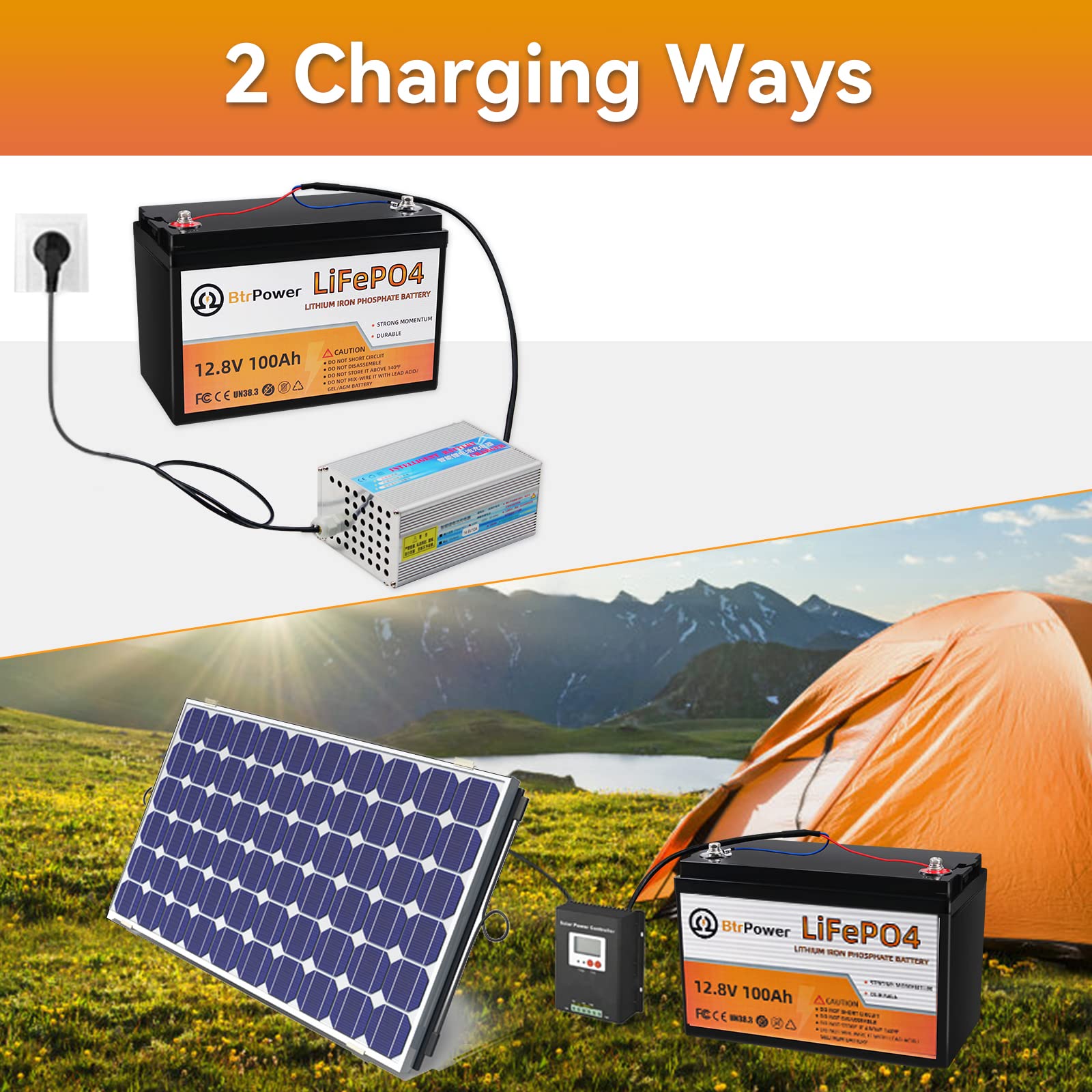 12V Lithium Battery-100Ah Lithium Phosphate Iron LiFePO4 Deep Cycle Battery,100A BMS,4000+ Cycles,Perfect for RV,Trolling Motor,Home Storage,Solar Power System and Outdoor Camping