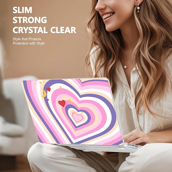 Case for MacBook Air 15 Inch 2025 2024 2023 Release M4 A3241 M3 A3114 M2 A2941, Hard Shell with Screen Protector & Keyboard Cover, Compatible with Touch ID, Wildflower Heart