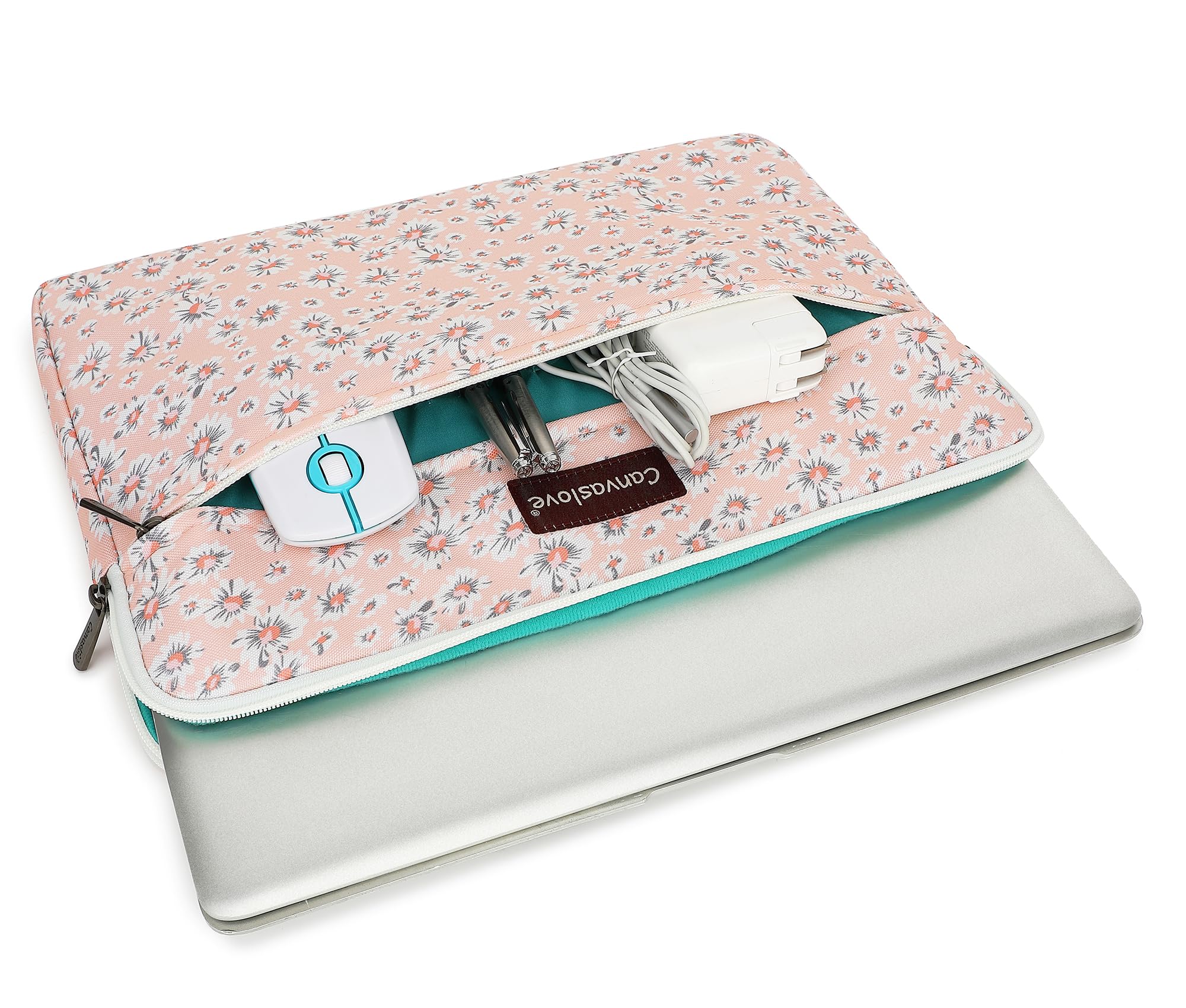 Canvaslove Pink Chrysanthemum Laptop Sleeve Case Bag with Pocket for MacBook Pro 14 inch and 14 inch-14.4 inch HP, Lenovo, Dell, ASUS, Acer Notebook Computer