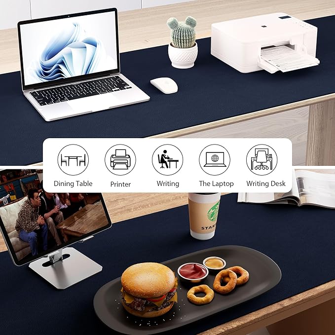 Aothia Leather Desk Pad Protector - Large Mouse Pad, Office Desk Mat, Non-Slip PU Leather Desk Blotter, Laptop Desk Pad, Waterproof Desk Writing Pad for Office and Home (Dark Blue, 38" x 13.7")